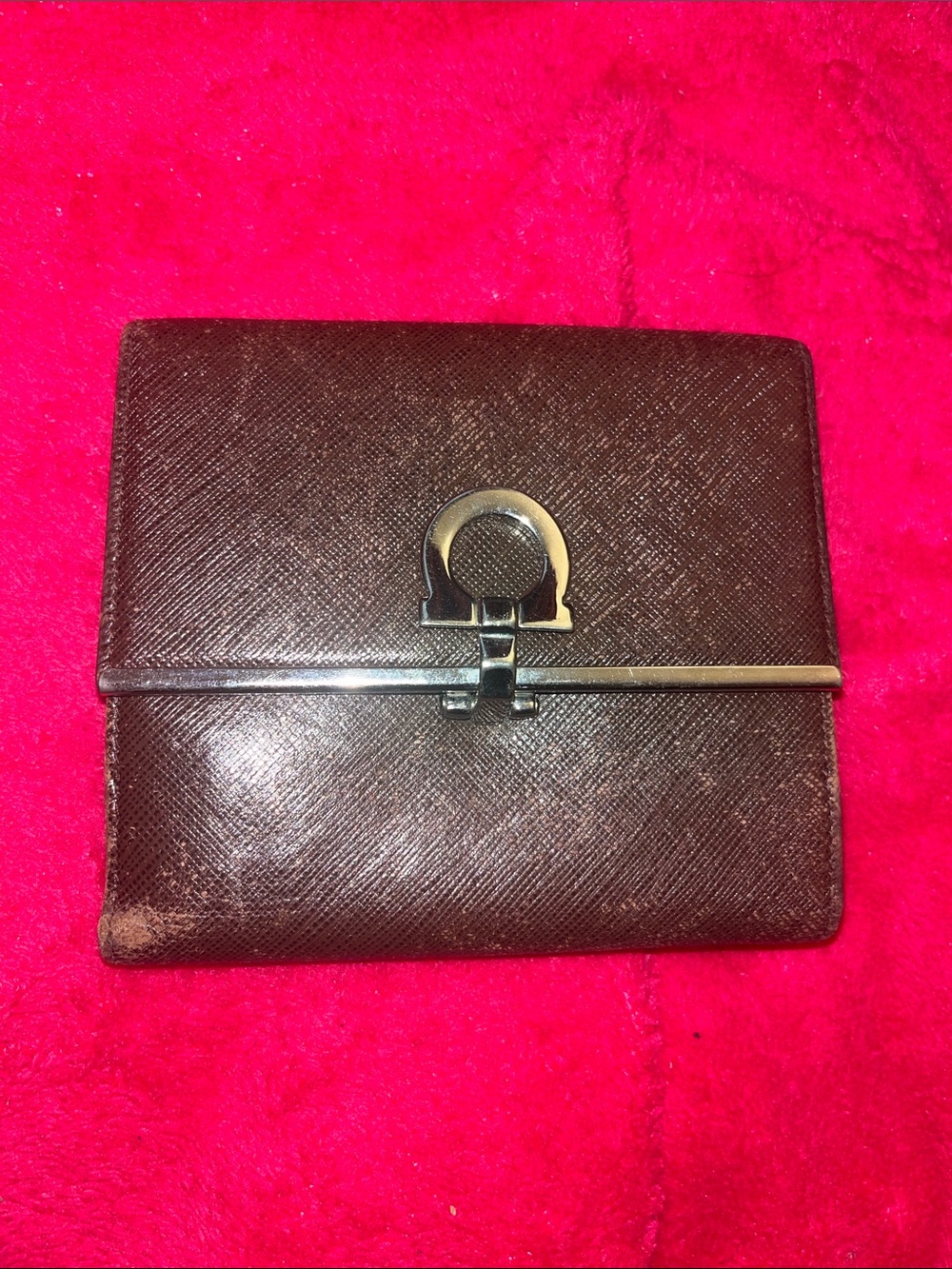 Brown Leather Ferragamo Wallet with Silver Hardware